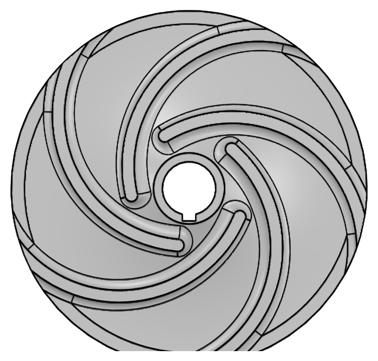 Modelo CAD de impeller con geometría multieje